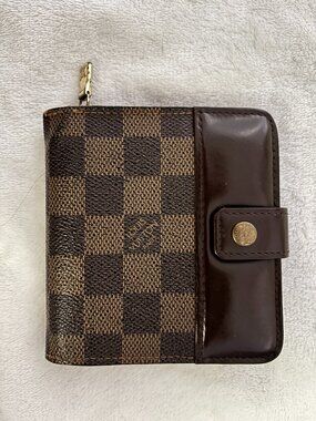 Authentic Louis Vuitton Damier Ebene Compact Zip Bifold Wallet N61668